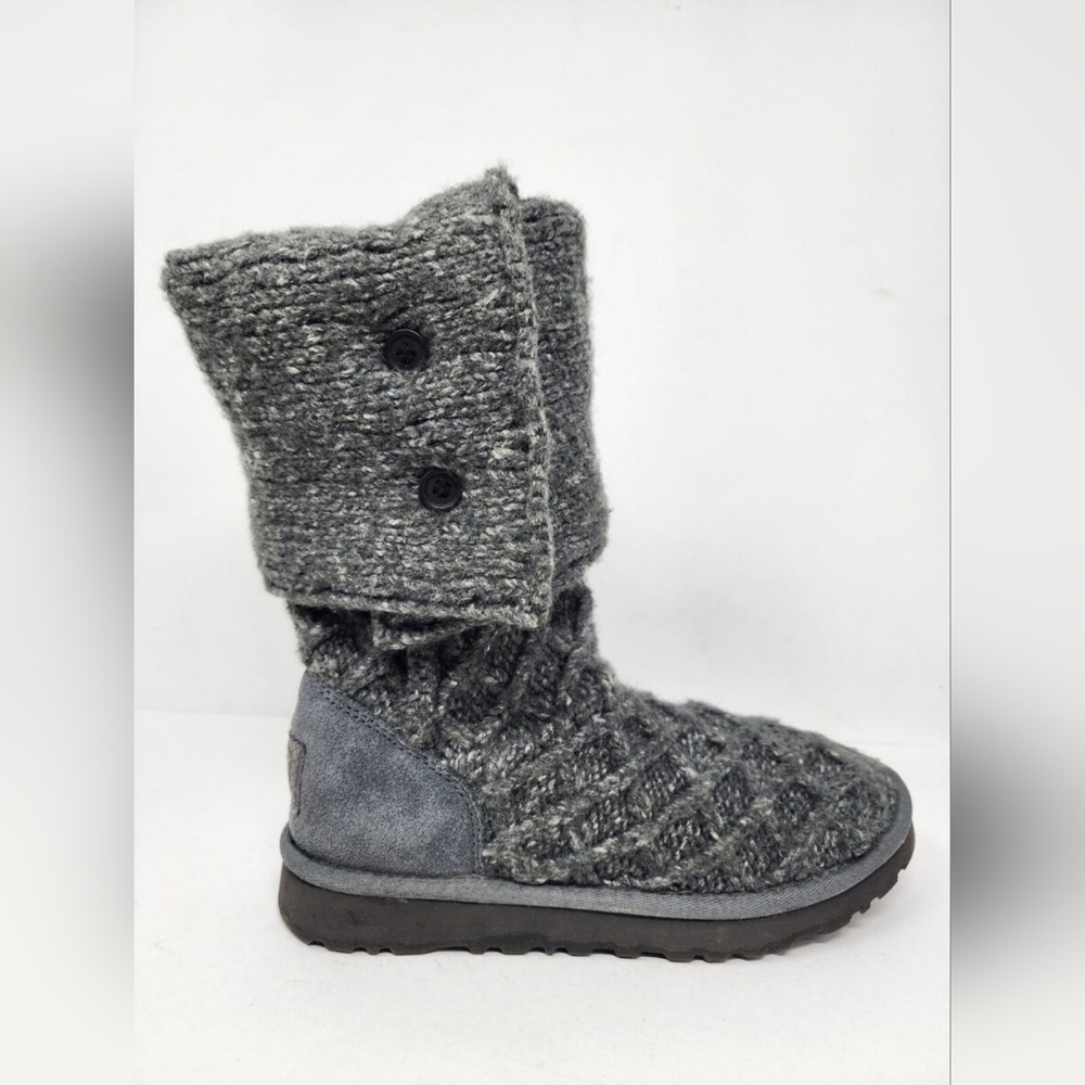 UGG Boots Womens Size 9 Classic Cardy Tall Gray Lattice Sweater Knit Gray